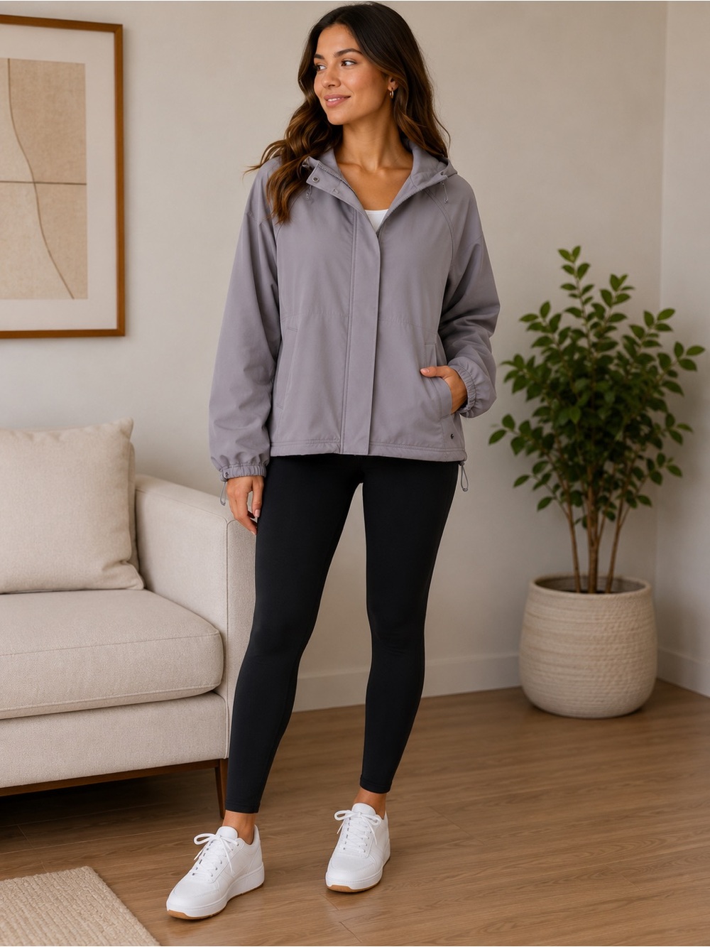 FLX Gray Hooded Soft Shell Jacket Women’s Medium Full Zip Lightweight